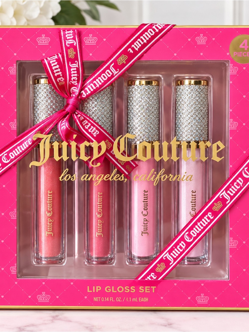Juicy Couture 4-Piece Lip Gloss Set - Coral, Pink & Peach